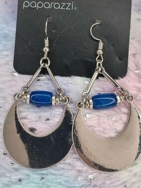 paparazzi Silver Crescent Earrings with Blue Bead